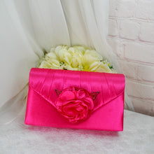 Load image into Gallery viewer, Hot Pink Fascinator Hat, Clutch Bag and Satin Heels. Matching Bridal Set
