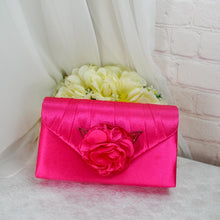 Load image into Gallery viewer, Hot Pink Satin Heels, Clutch Bag and Fascinator Hat
