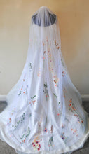 Load image into Gallery viewer, Beautiful cathedral white wedding veil bright embroidered flowers
