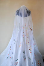 Load image into Gallery viewer, Beautiful cathedral white wedding veil bright embroidered flowers
