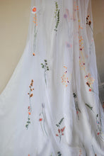 Load image into Gallery viewer, Beautiful cathedral white wedding veil bright embroidered flowers
