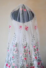 Load image into Gallery viewer, Bright Rose Embroidered Bridal Veil,
