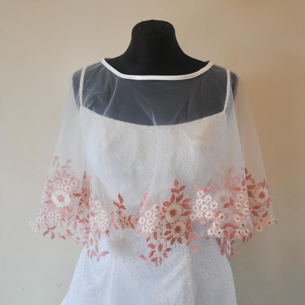 Pink Flower Embroidered  Dress Cover Cape