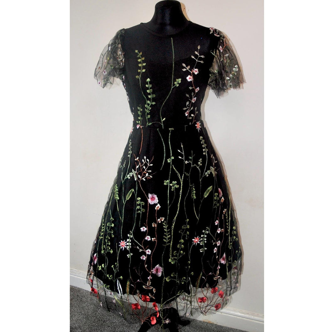 Embroidered Flower Tulle Dress - Size Medium