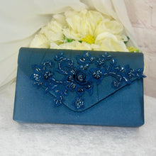 Load image into Gallery viewer, Navy Blue Satin Sandals Clutch Bag Fascinator Hat. UK4/US6.5
