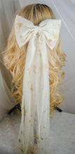 Load image into Gallery viewer, Embroidered Bridal Bow, Moon &amp; Star Celestial Cream Gold Hair Bow
