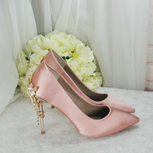 Load image into Gallery viewer, Blush Pink Bridal Shoes with Gold Flower Heel UK4/US6.5
