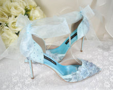 Load image into Gallery viewer, Light Blue Floral Beaded Heels Size UK8/US9.5
