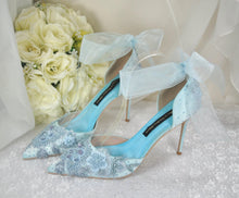 Load image into Gallery viewer, Light Blue Floral Beaded Heels Size UK8/US9.5
