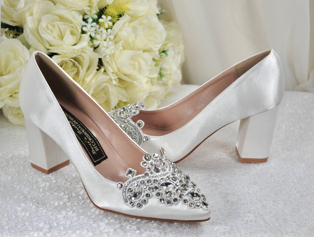 White Block Heel Wedding Shoes Size UK5/US7.5