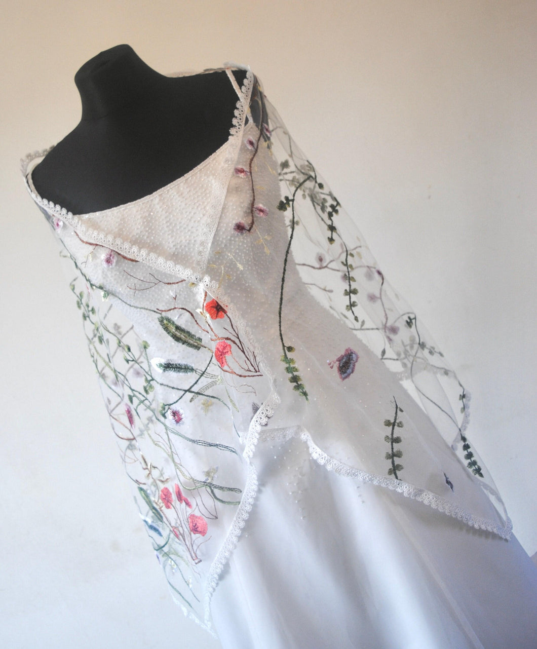 Embroidered Floral Shawl Scarf Wrap Head Covering Mantilla Veil