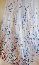 Load image into Gallery viewer, White wedding veil with blue embroidered flowers,
