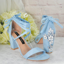 Load image into Gallery viewer, Blue Suede Block Heel Bridal Sandals UK5/US7.5
