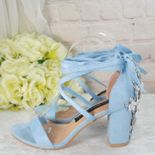 Load image into Gallery viewer, Blue Suede Block Heel Bridal Sandals UK5/US7.5
