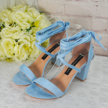 Load image into Gallery viewer, Blue Suede Block Heel Bridal Sandals UK5/US7.5
