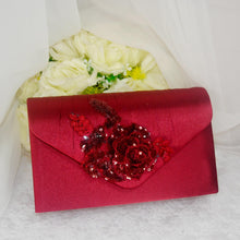 Load image into Gallery viewer, Burgundy Satin Sandals Clutch Bag and Fascinator Hat.
