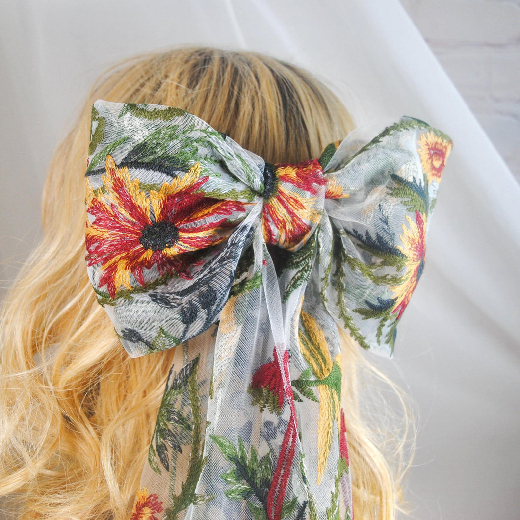 Autumn Floral Embroidered Bridal Bow