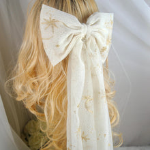 Load image into Gallery viewer, Embroidered Bridal Bow, Moon &amp; Star Celestial Cream Gold Hair Bow
