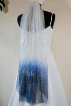 Load image into Gallery viewer, Ombre Celestial Veil fingertip wedding veil Blue and white star
