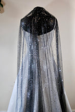 Load image into Gallery viewer, Black Celestial wedding veil sparkling stars
