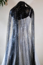 Load image into Gallery viewer, Black Celestial wedding veil sparkling stars
