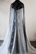 Load image into Gallery viewer, Black Celestial wedding veil sparkling stars
