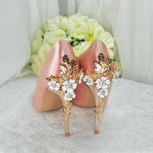 Load image into Gallery viewer, Blush Pink Bridal Shoes with Gold Flower Heel UK4/US6.5
