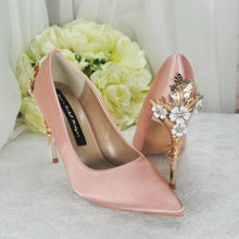 Load image into Gallery viewer, Blush Pink Bridal Shoes with Gold Flower Heel UK4/US6.5
