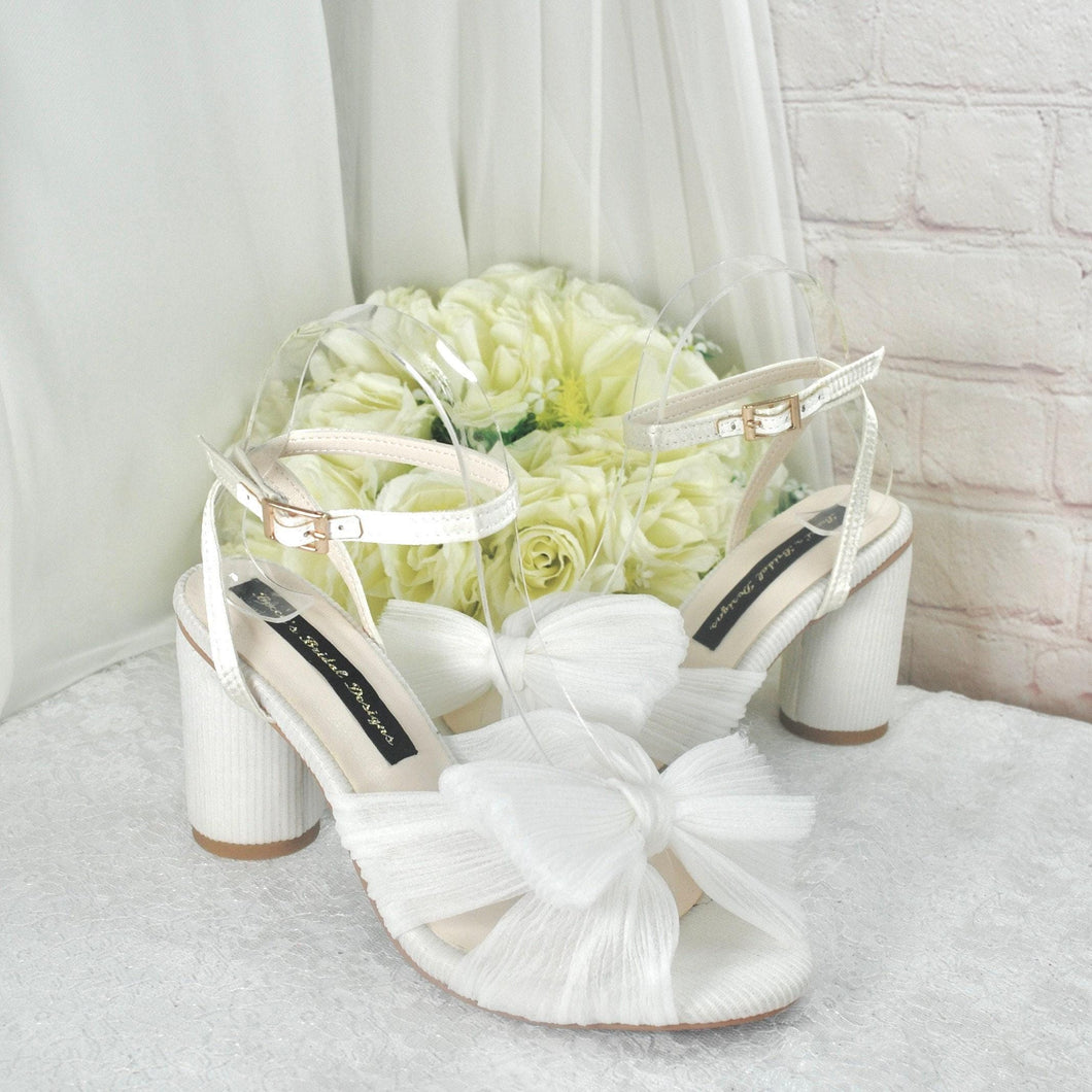 SILK - White Wedding Block Heel Sandals - Size UK6/US8.5