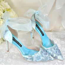 Load image into Gallery viewer, Light Blue Floral Beaded Heels Size UK8/US9.5
