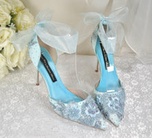 Load image into Gallery viewer, Light Blue Floral Beaded Heels Size UK8/US9.5
