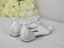 Load image into Gallery viewer, Ivory Satin Flat Summer Sandals Beach Wedding Bridal Shoes with Ankle Strap - Size UK6/US8.5
