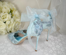 Load image into Gallery viewer, Light Blue Floral Beaded Heels Size UK8/US9.5
