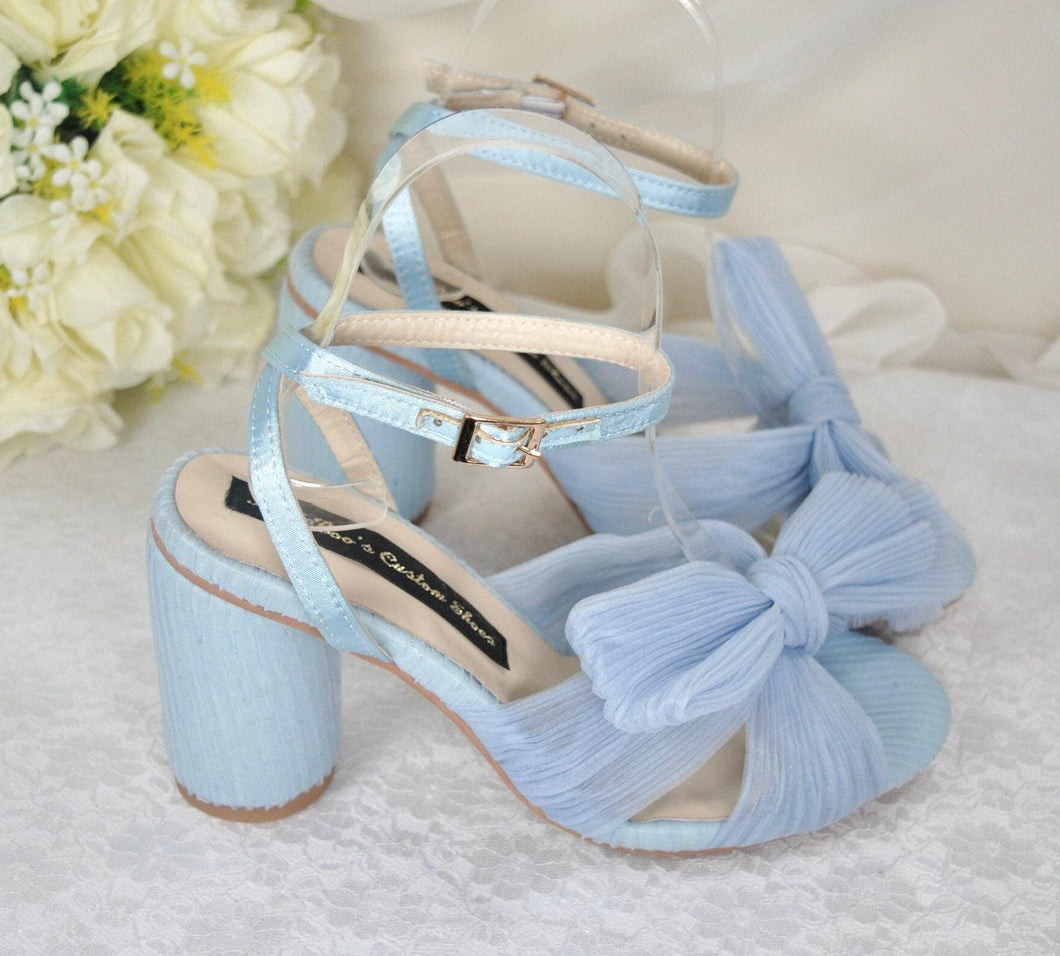 Blue Wedding Bridal Heels with Bow  UK2/US5