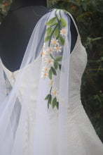 Load image into Gallery viewer, White Bridal Cape Veil Flower Appliqué Wedding Cape
