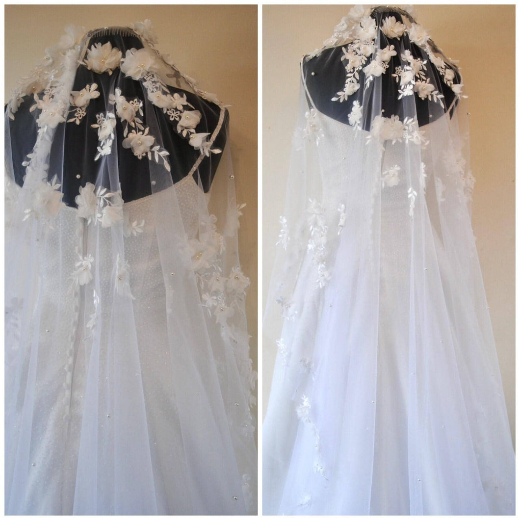 Embroidered Floral and Pearl Wedding Veil