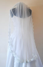 Load image into Gallery viewer, Floral Embroidered Lace Edge Bridal Veil with Sage Green Details
