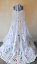 Load image into Gallery viewer, White wedding veil bright embroidered flowers,  200cm
