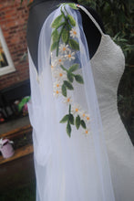 Load image into Gallery viewer, White Bridal Cape Veil Flower Appliqué Wedding Cape
