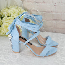 Load image into Gallery viewer, Blue Suede Block Heel Bridal Sandals UK5/US7.5
