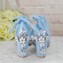 Load image into Gallery viewer, Blue Suede Block Heel Bridal Sandals UK5/US7.5
