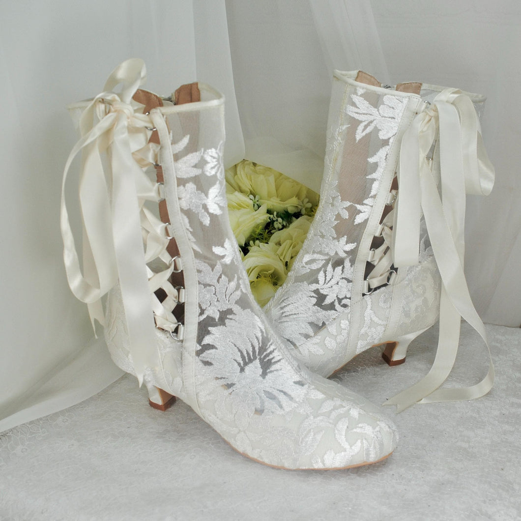 Ivory Lace Bridal Boots, UK3/US5.5