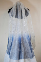 Load image into Gallery viewer, Ombre Celestial Veil fingertip wedding veil Blue and white star
