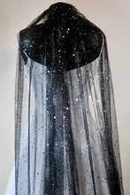 Load image into Gallery viewer, Black Celestial wedding veil sparkling stars
