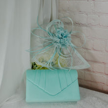 Load image into Gallery viewer, Peppermint Green Fascinator Hat and Matching Evening Clutch Bag
