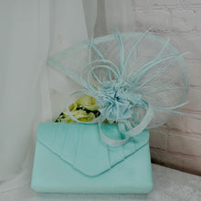 Load image into Gallery viewer, Peppermint Green Fascinator Hat and Matching Evening Clutch Bag
