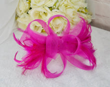 Load image into Gallery viewer, Fuchsia Hot Pink Fascinator Hat and Matching Evening Clutch Bag
