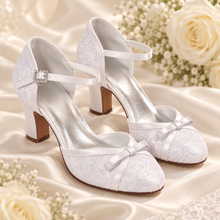 Load image into Gallery viewer, Lace Block-Heel Bridal Shoes | White, Ivory or Black Wedding Shoes | 7 cm Heel
