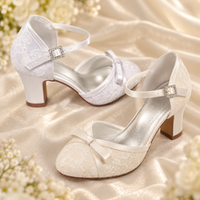 Load image into Gallery viewer, Lace Block-Heel Bridal Shoes | White, Ivory or Black Wedding Shoes | 7 cm Heel
