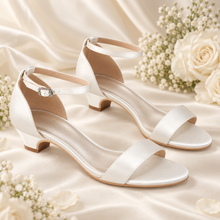 Load image into Gallery viewer, Low Block-Heel Satin Bridal Sandals – 3.5 cm Heel
